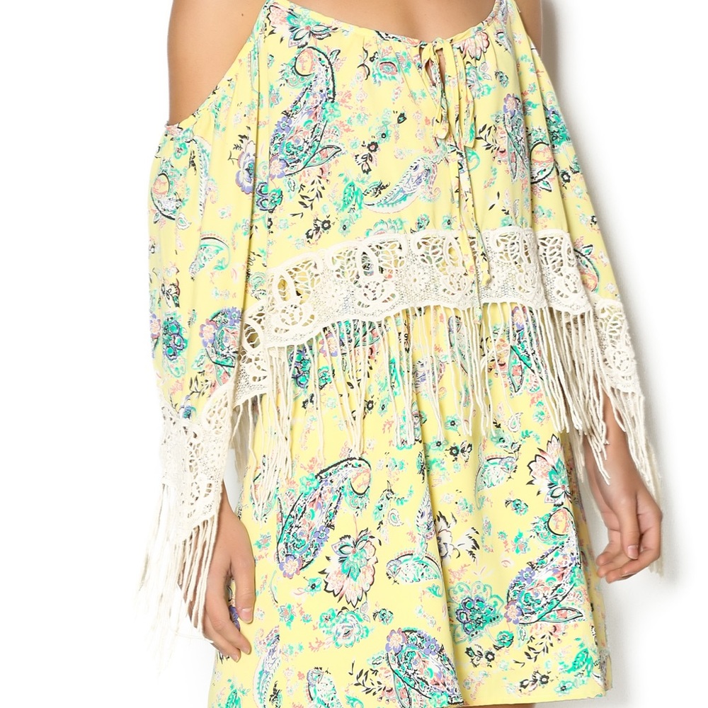 NWT Voom by Joy Han fringe cold shoulder dress